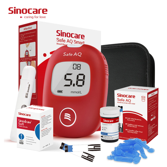 (Safe AQ Smart Kit With 25Pcs Strips&Lancets) Sinocare Safe AQ Smart Blood Glucose Monitor Kit- 25/50/100Pcs Strips&Lancets