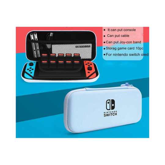 (Blue) Hard Carrying Case For Nintendo Switch OLED Protect Storage Bag with Card Slot