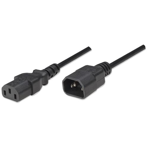 Manhattan Power Cord/Cable C14 Male to C13 Female (kettle lead) Monitor to CPU 1.8m 10A Black Lifetime Warranty Polybag