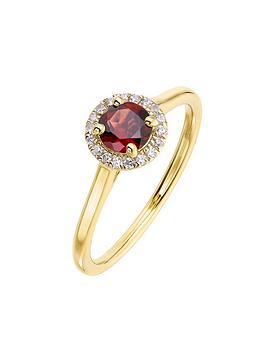 Love GEM 9ct Yellow Gold Birthstone Halo Ring, January, Size R, Women