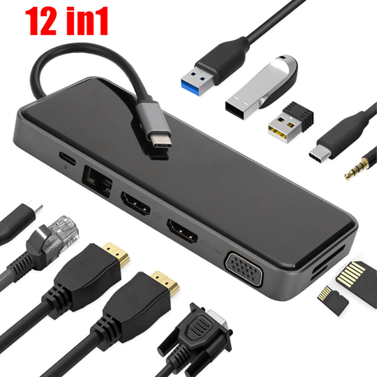 12 In 1 Type-C Laptop Docking Station 3.0 HDMI 4K PD USB C Hub 4K For MacBook