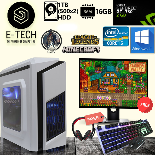 Gaming PC Computer Bundle Intel Quad Core i5 16GB 1TB Win 11 2GB GT730