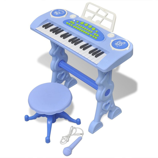 vidaXL Kids Playroom Toy Keyboard with Stool/Microphone 37-key Blue Instrument