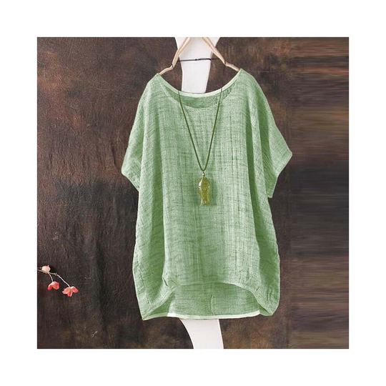 (14, Green) Womens Summer Short Sleeve Casual Loose Tops Ladies T-shirt Linen Blouse Plus Size Boho Plain Tee Shirts