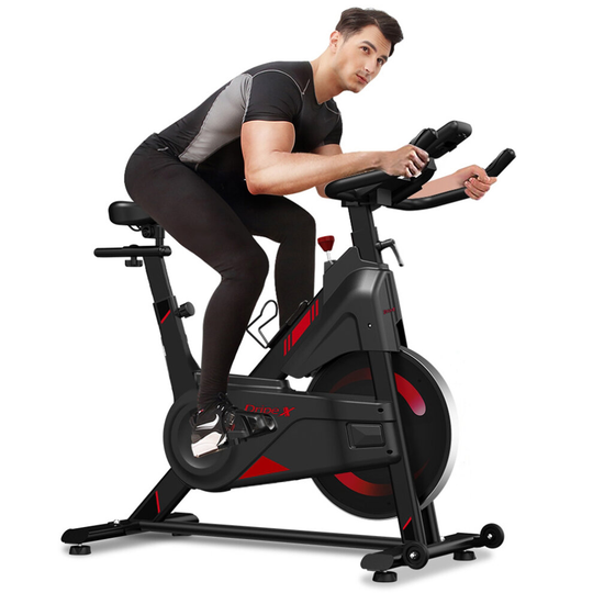 (Red) Dripex Magnetic Resistance Indoor Exercise Bike (2022 Upgraded New Version), Super-Silent, Capacity 300 LBS, LCD Monitor, Pulse Sensor, Bottle H