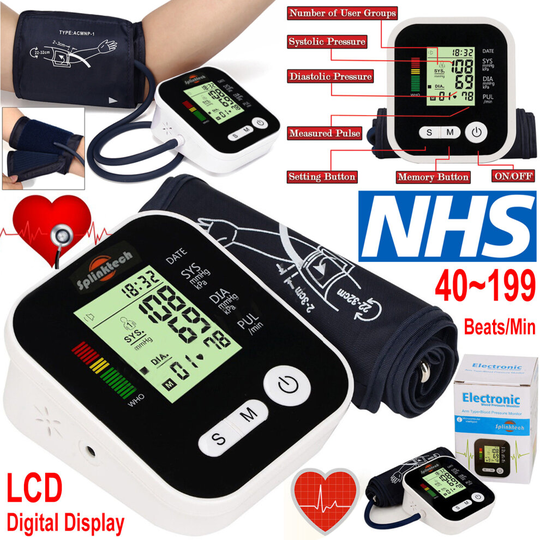 Digital Automatic Blood Pressure Monitor Upper Arm BP Machine (Black)