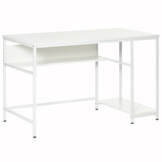 HOMCOM Home Office Computer Writing Desk With Storage White Metal Frame