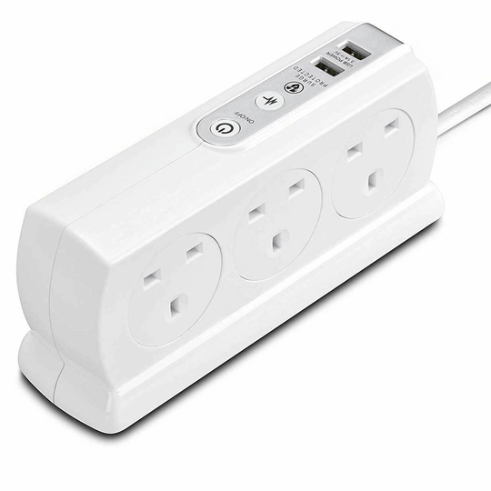 Masterplug 2M 6-Gang Compact Surge Extension Lead + 2 x 3.1A USB Slot - Polished White