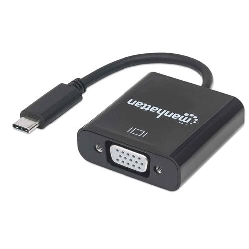 Manhattan USB-C to VGA Converter Cable 1080p@60Hz Black 8cm Equivalent to CDP2HD Male to Female Lifetime Warranty Blister