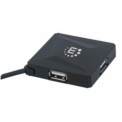 Manhattan USB-A 4-Port Hub (Limited Promotion) 4x USB-A Ports Black 480 Mbps (USB 2.0) Bus Power Built in cable (60cm) Equivalent to Startech ST4200MINI2 Hi-Speed USB Three Year Warranty Box