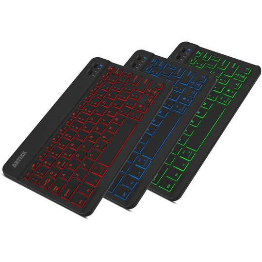 Arteck Universal Backlit 7-Colors & Adjustable Brightness Ultra Light & Slim Portable Wireless Bluetooth 3.0 Keyboard for iOS iPad Pro, iPad
