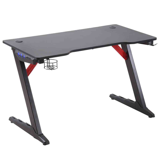 HOMCOM LED Racing Style Gaming Desk Table with Cup Holder Hook Cable Holes