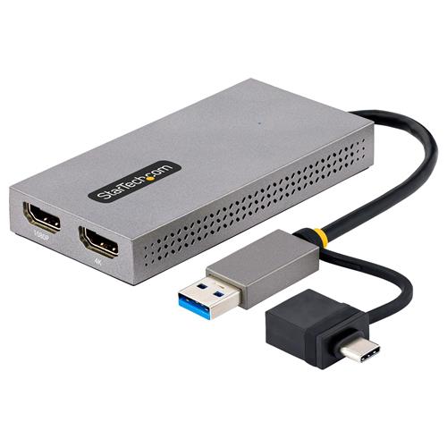 StarTech.com USB to Dual HDMI Adapter USB A/C to 2x HDMI Displays (1x 4K30Hz 1x 1080p) Integrated USB-A to C Dongle 4in/11cm Cable USB 3.0 to HDMI Display Adapter Windows & macOS