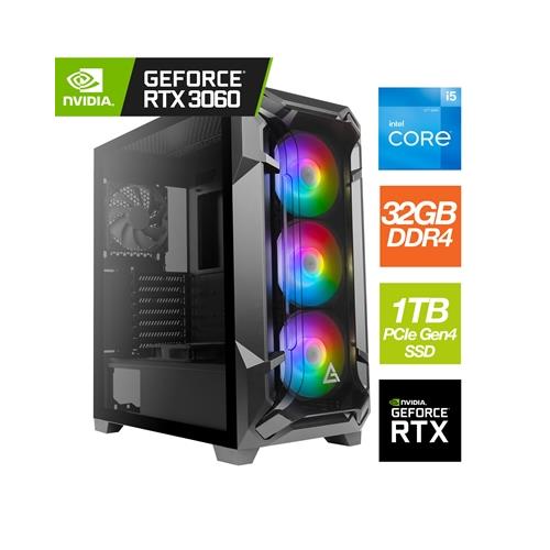 Antec RGB Gaming Case with Intel's latest 12th Gen i5 12600K Overclockable Processor with 10 Cores and 20 Threads 3.70GHz (4.90GHz Boost) 32GB of fast memory 1TB Gen4 NVMe with an RTX3060 Graphics card - Prebuilt System