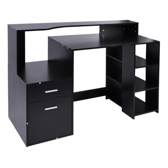 Zennor Galena Multi Level Computer Desk with Shelves & Storage - Black