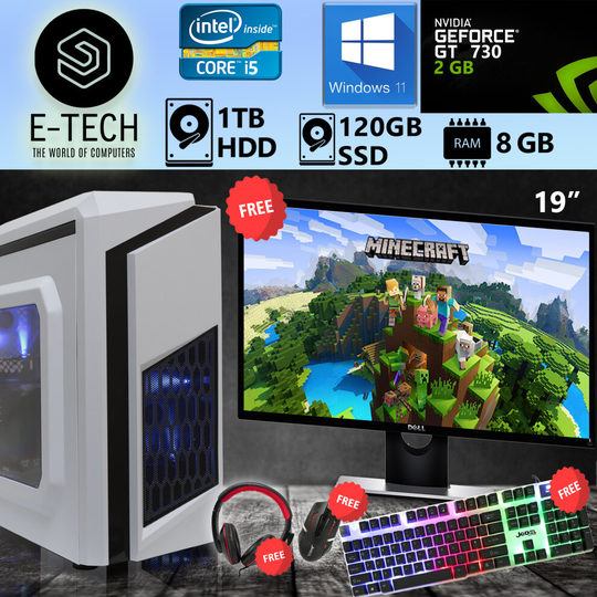 Gaming PC Computer Bundle Intel Core i5 8GB 120GB SSD+1TB Win11 GT730