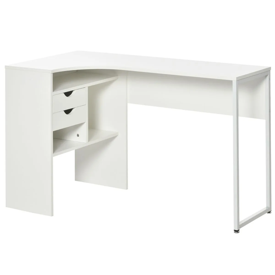 HOMCOM L Shaped Corner Computer Desk Table With Storage Shelf White