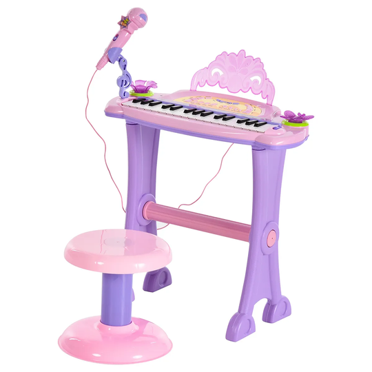 Jouet Kids 37 Key Mini Electric Keyboard with Stool & Microphone - Pink/Purple