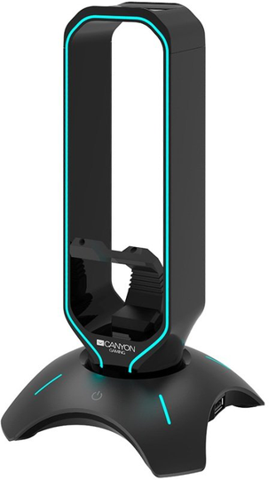 Canyon 3 in 1 Illuminated USB-A Gaming Headset Stand and Mouse Bungee, Black