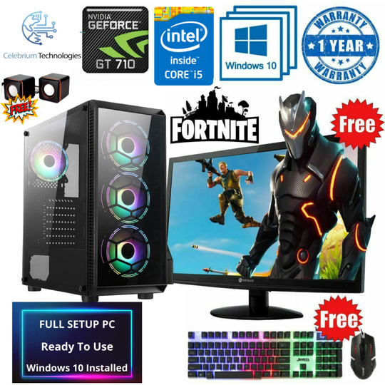 Fast Gaming PC Bundle-Intel Core i5 8GB RAM 500GB HDD 128GB SSD GT710 2GB 19" Monitor