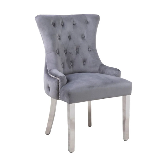 Neo Grey Studded Velvet Dining Chair With Mirrored Legs X2