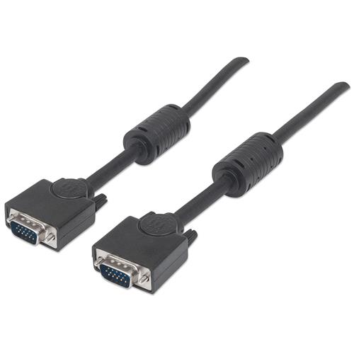 Manhattan SVGA Monitor Cable with Ferrite Cores HD15 3m Male to Male Compatible with VGA Shielded with Ferrite Cores to help minimise EMI interference for improved video transmission Black Lifetime Warranty Polybag