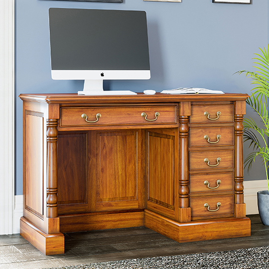 Leupp Wooden Single Pedestal Computer Desk In Light Brown