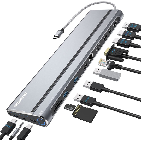 USB C Docking Station Dual Monitor, USB C Dock with Dual HDMI,DP,VGA,Gigabit Ethernet, PD 3.0,USB A Ports,SD/TF Slots ,3.5mm Audio,Power ..