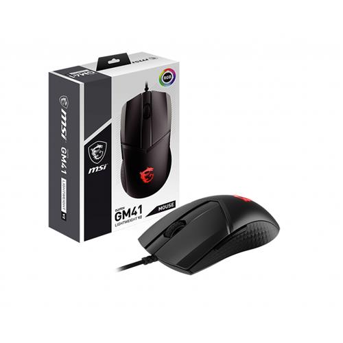 MSI CLUTCH GM41 LIGHTWEIGHT V2 Gaming Mouse 'RGB upto 16000 DPI low latency 65g Frixion Free Cable Symmetrical design OMRON Switches NVIDIA REFLEX Center'