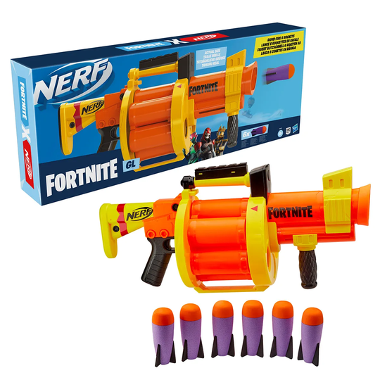 Nerf Fortnite GL Rocket-Firing Blaster with 6-Rocket Drum, Pump-To-Fire & Includes 6 Official Nerf Rockets