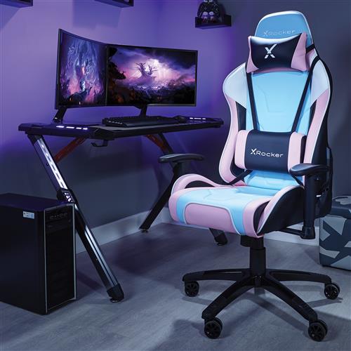 X Rocker Agility eSports PC gaming chair Upholstered padded seat Black Blue Pink