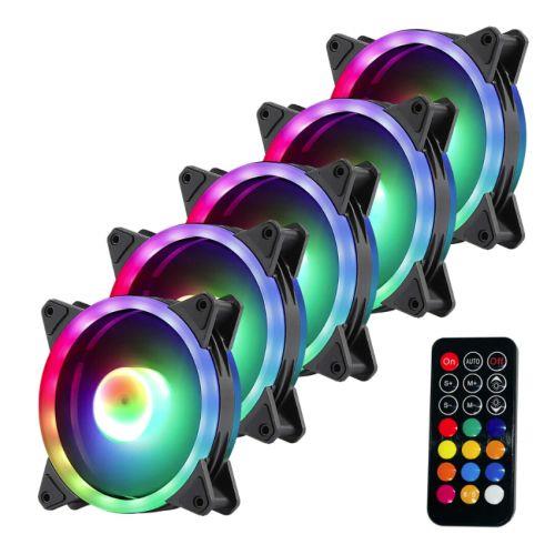 Jedel 12cm RGB Low Noise Case Fans x5 Fan Speed Control Fan Hub & RGB Remote Control included