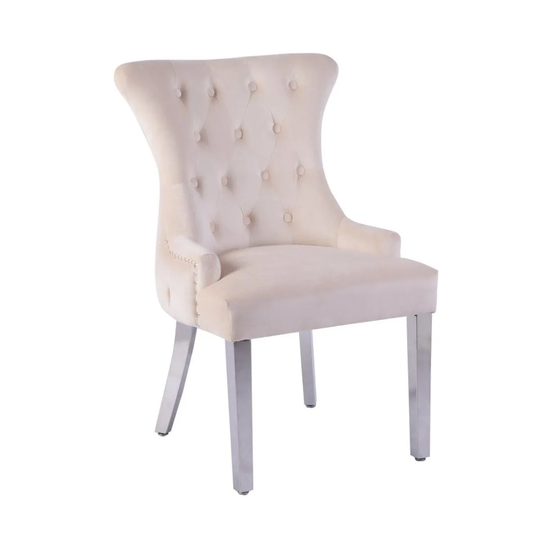 Neo Cream Studded Velvet Dining Chair With Mirrored Legs X2