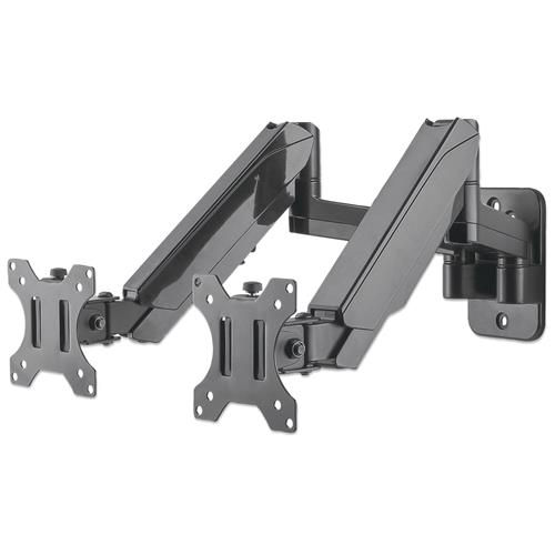 Manhattan TV & Monitor Mount Wall Full Motion (Gas Spring) 2 screens Screen Sizes: 17-32" Black Dual Screen VESA 75x75 to 100x100mm Max 8kg (each) Tilt & Swivel with 3 Pivots Lifetime Warranty