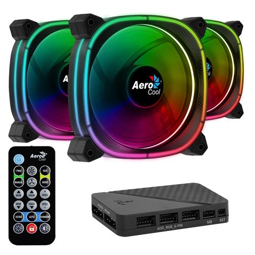 Aerocool ASTRO12PRO Kit 3 Fans PC 12cm LED RGB Antivibration Remote Control