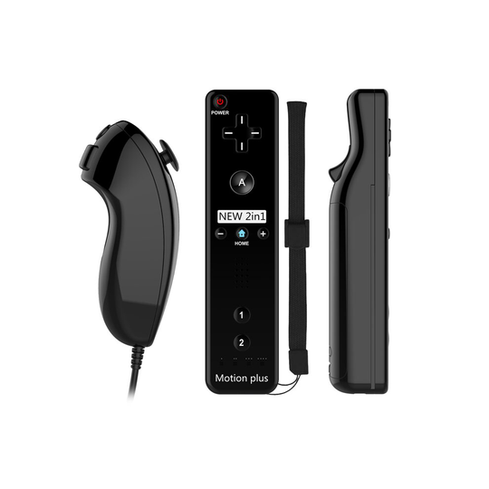 (BLACK) Wii / Wii U Remote + Nunchuck With Motion Plus