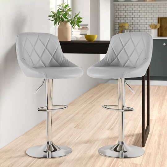 (GREY) Set of Two Madrid Faux Leather Chrome Barstools