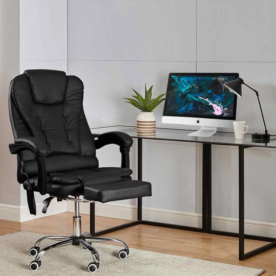 Neo Gaming Swivel Recliner Massage Chair With Footrest Black Faux Leather