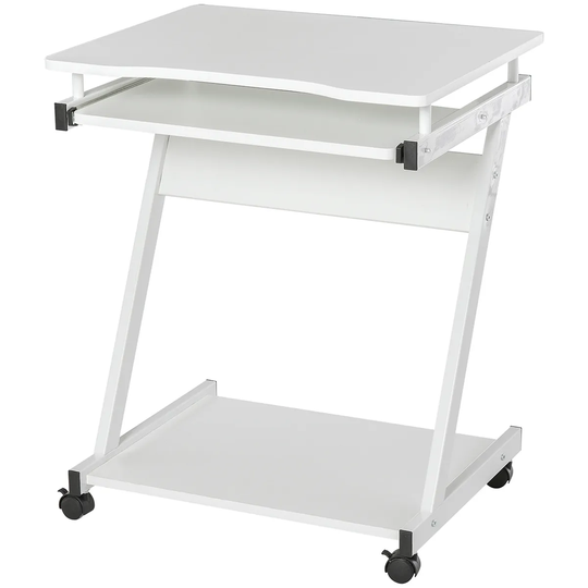 Rolling Basic Computer Desk - White