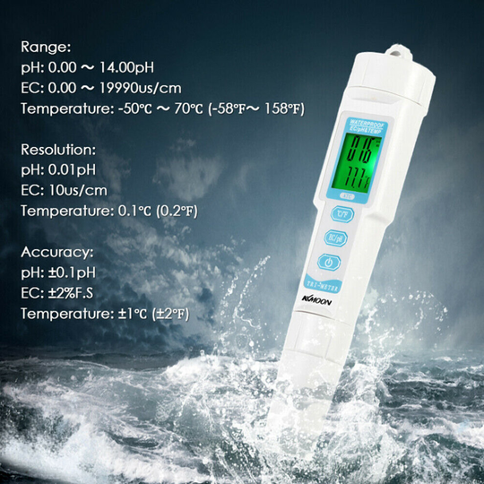 3 in 1 Pen Type Digital pH/EC/TEMP Meter Water Quality Monitor Tester
