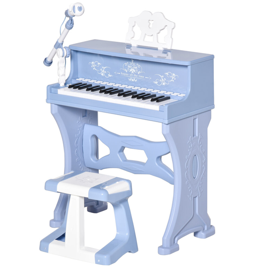 HOMCOM 37 Key Keyboard Battery Piano Kids Microphone Stool Blue