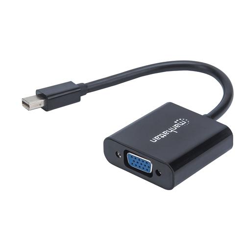 Manhattan Mini DisplayPort 1.2a to VGA Adapter Cable 1080p@60Hz Active Black 19.5cm Male to Female Equivalent to MDP2VGA Three Year Warranty Polybag