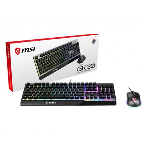 MSI VIGOR GK30 COMBO RGB MEMchanical Gaming Keyboard + Clutch GM11 Gaming Mouse ' UK Layout 6-Zone RGB Lighting Keyboard Dual-Zone RGB Lighting Mouse 5000 DPI Optical Sensor RGB Mystic Light'