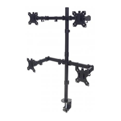 Manhattan TV & Monitor Mount Desk Double-Link Arms 4 screens Screen Sizes: 10-27" Black Stand or Clamp Assembly Quad Screens VESA 75x75 to 100x100mm Max 8kg (each) Lifetime Warranty