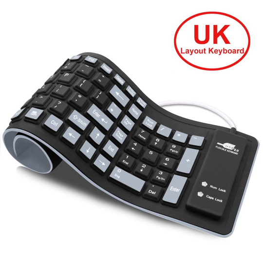 Waterproof Soft Silicone Keyboard USB Wired Roll-up Silica Gel (Black+Grey)