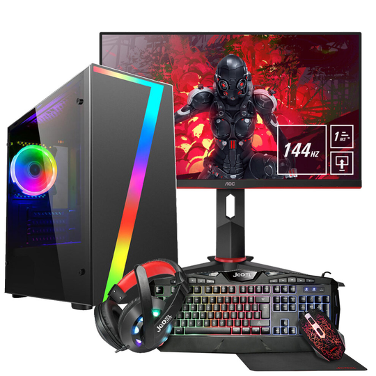 GAMING PC SEVEN 144HZ BUNDLE CORE I5 2400, 16GB RAM, 256GB SSD 1TB HDD, GTX 1050 TI 24" LED MONITOR