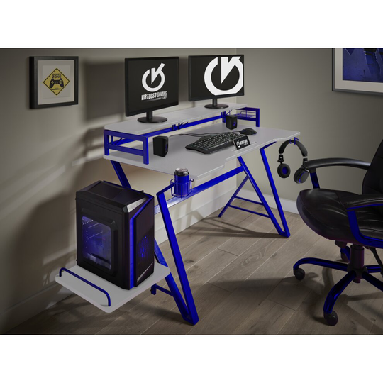 Virtuoso White and Blue 'PRO VXO1' Carbon Fibre Effect Gaming Desk