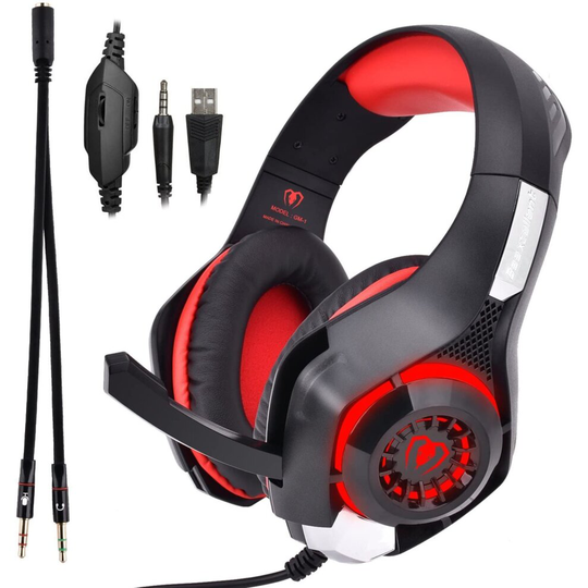 Beexcellent GM-1 Wired 3.5mm Over-ear Pro Gaming Headset Surround Sound Headphone with LED Lighting and Microphone for PS4, Xbox One, PC, Laptop, Tabl