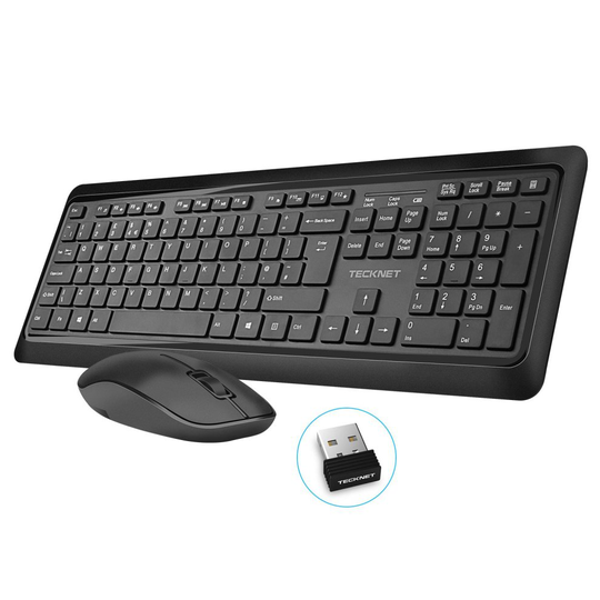 TeckNet Wireless Keyboard and Mouse Set, 2.4G Full-Size Ergonomic Cordless Keyboard and Mouse Combo with Nano USB Receiver and Whisper-quiet...