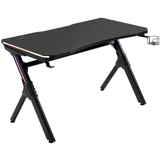 HOMCOM LED Game Office Desk Computer with Cup Holder Black